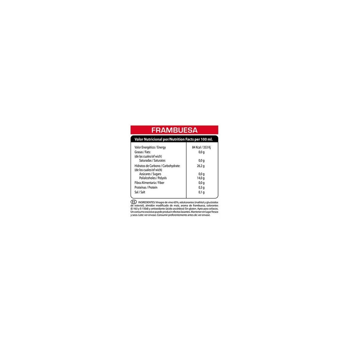Crema de Vinagre 0% Frambuesa 225g Vitobest
