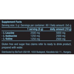 100% BCAA Biotech USA 400g Puros Sin Sabor Ratio 2:1:1
