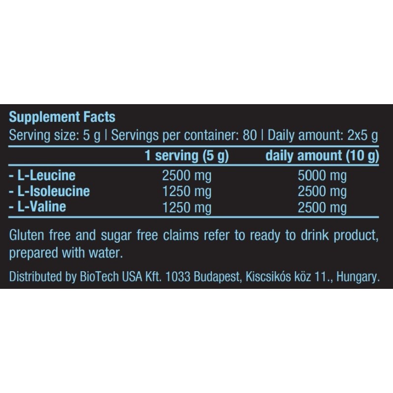 100% BCAA Biotech USA 400g Puros Sin Sabor Ratio 2:1:1