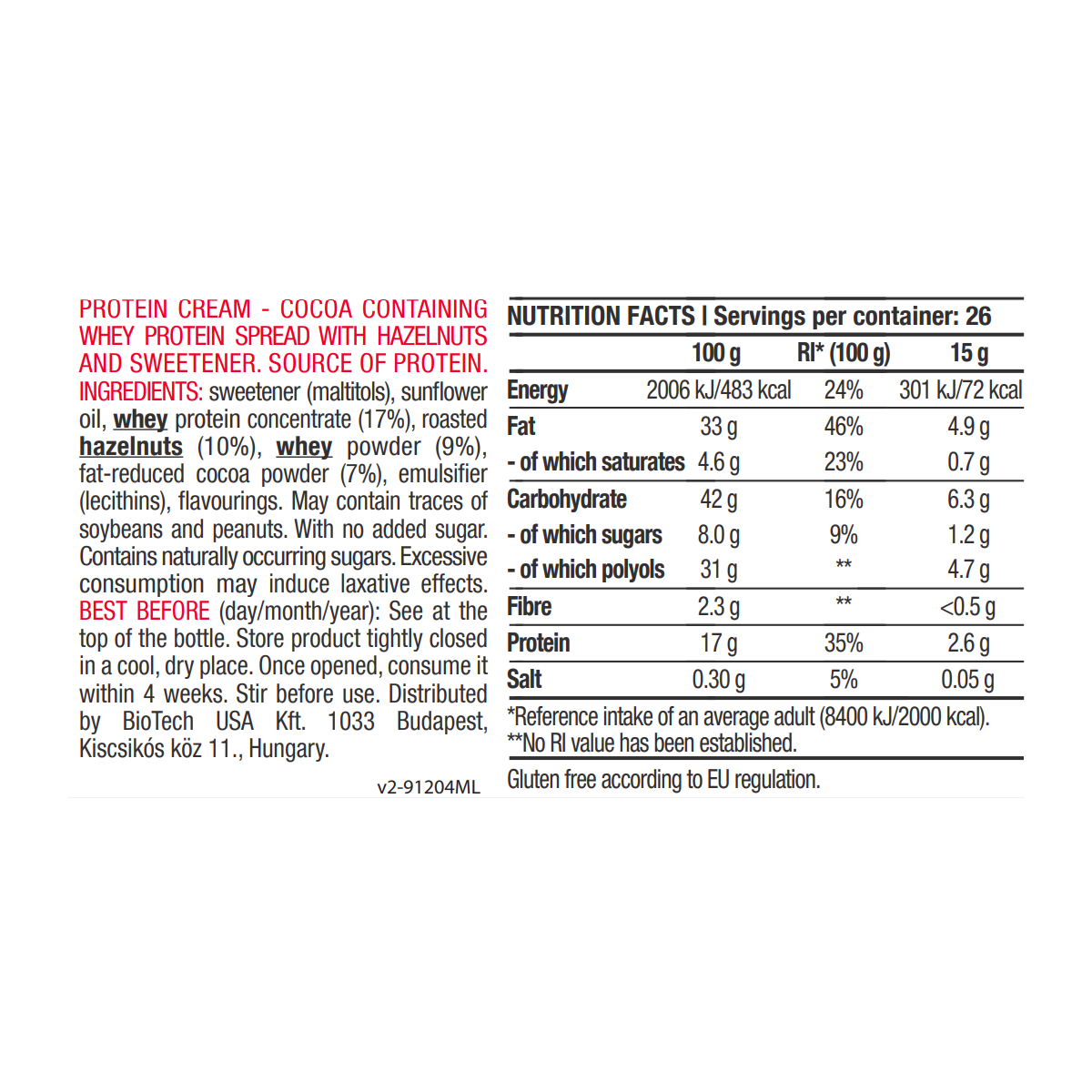 Protein Cream 400gr Biotech USA