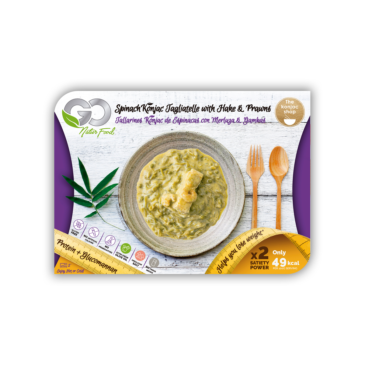 Tallarines Konjac de Espinacas con Merluza y Gambas Go Natur Food 250gr