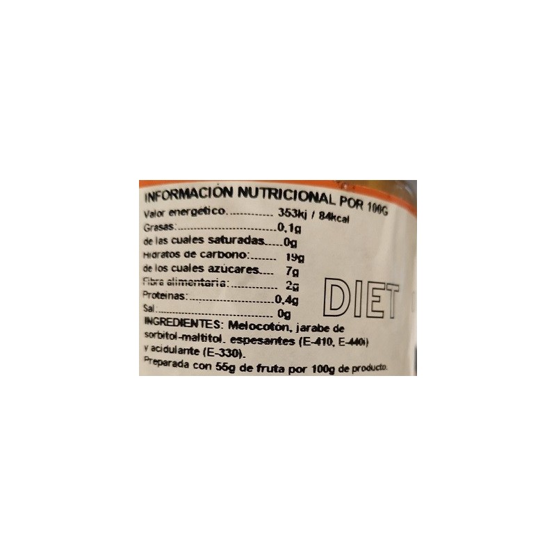 Mermelada Melocotón Diet Sin Azucares Sin Fructosa 330g Intracma