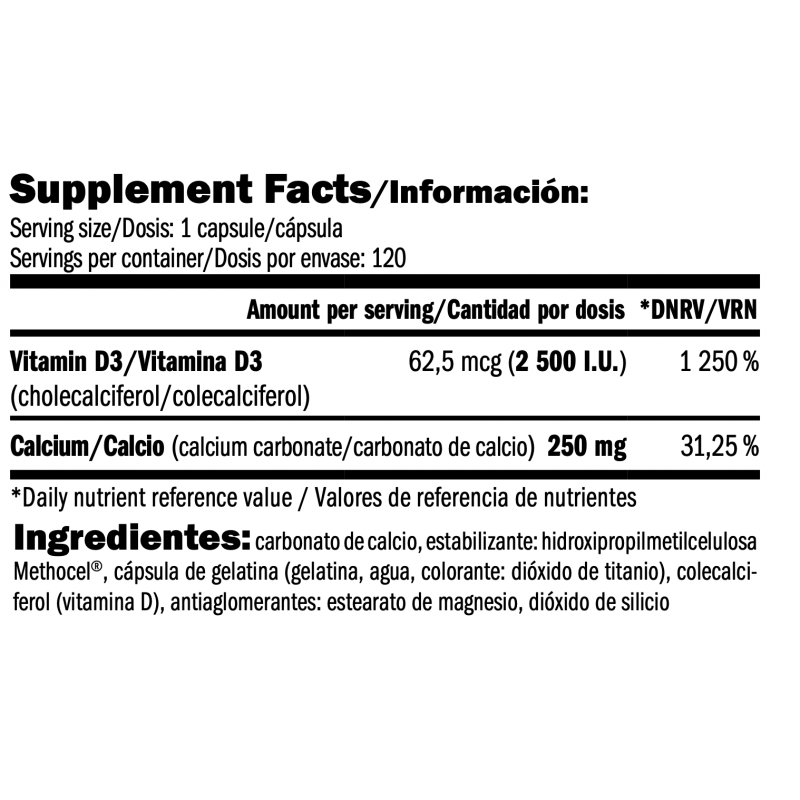 Vitamina D3 2500 I.U + Calcio 120 caps Amix