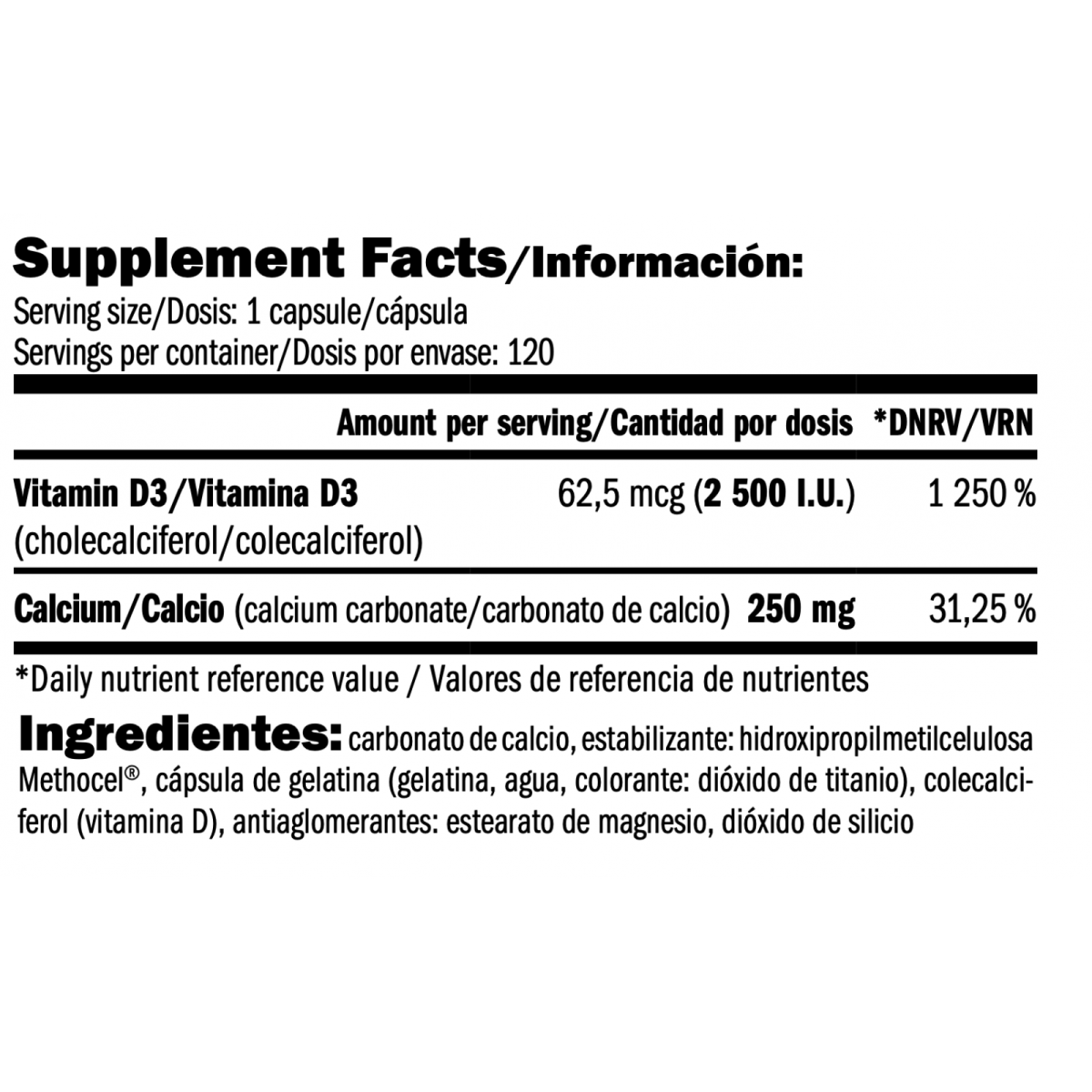 Vitamina D3 2500 I.U + Calcio 120 caps Amix