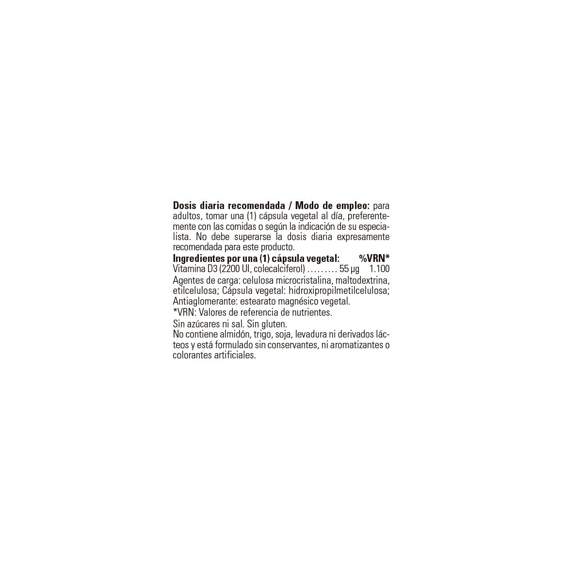 Vitamina D3 2200 UI (55 μg) (Colecalciferol) 100 cápsulas vegetales