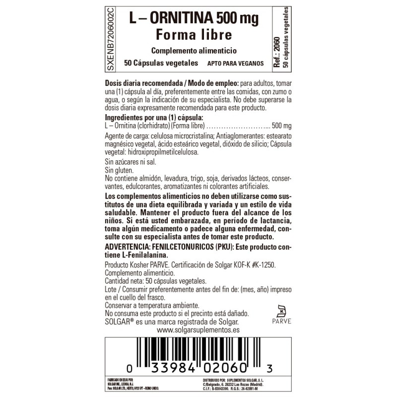 L-Ornitina 500mg 50caps Solgar