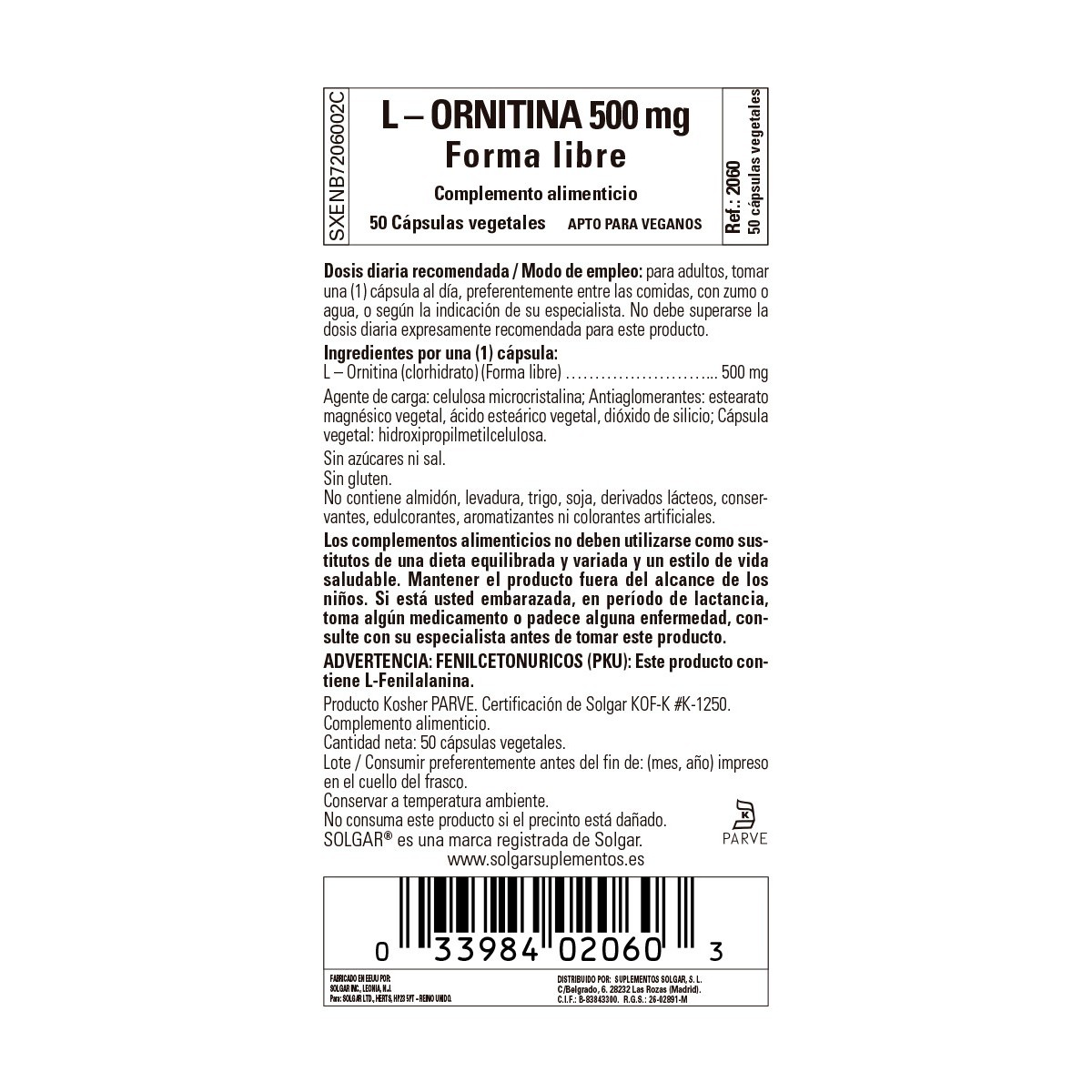 L-Ornitina 500mg 50caps Solgar