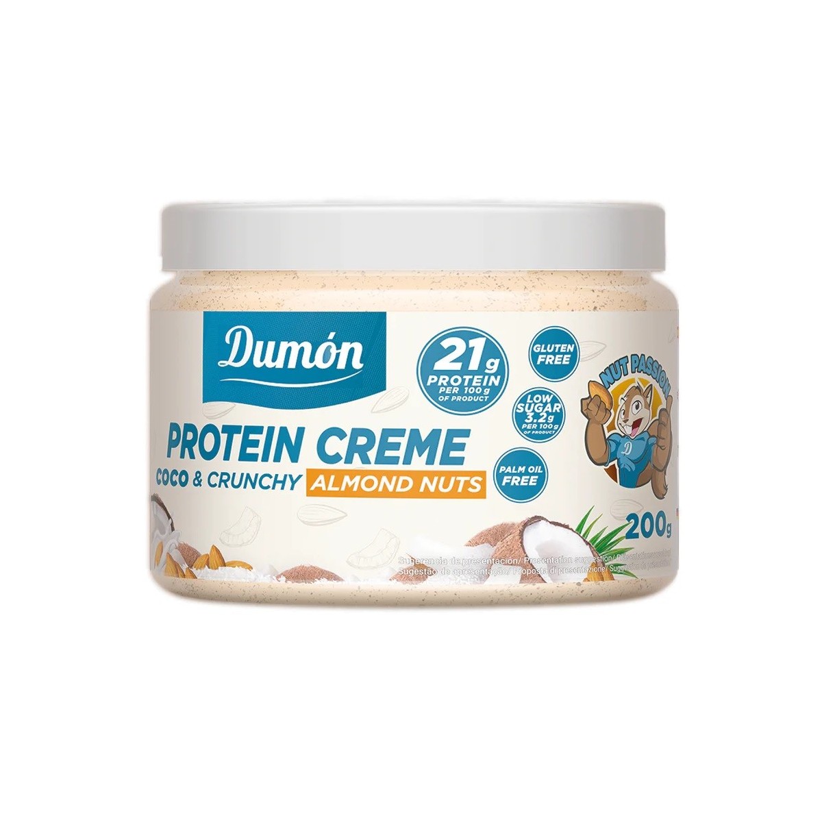 Crema Proteica de Coco Con Almendras Crujientes 200gr sin azucares Dumón