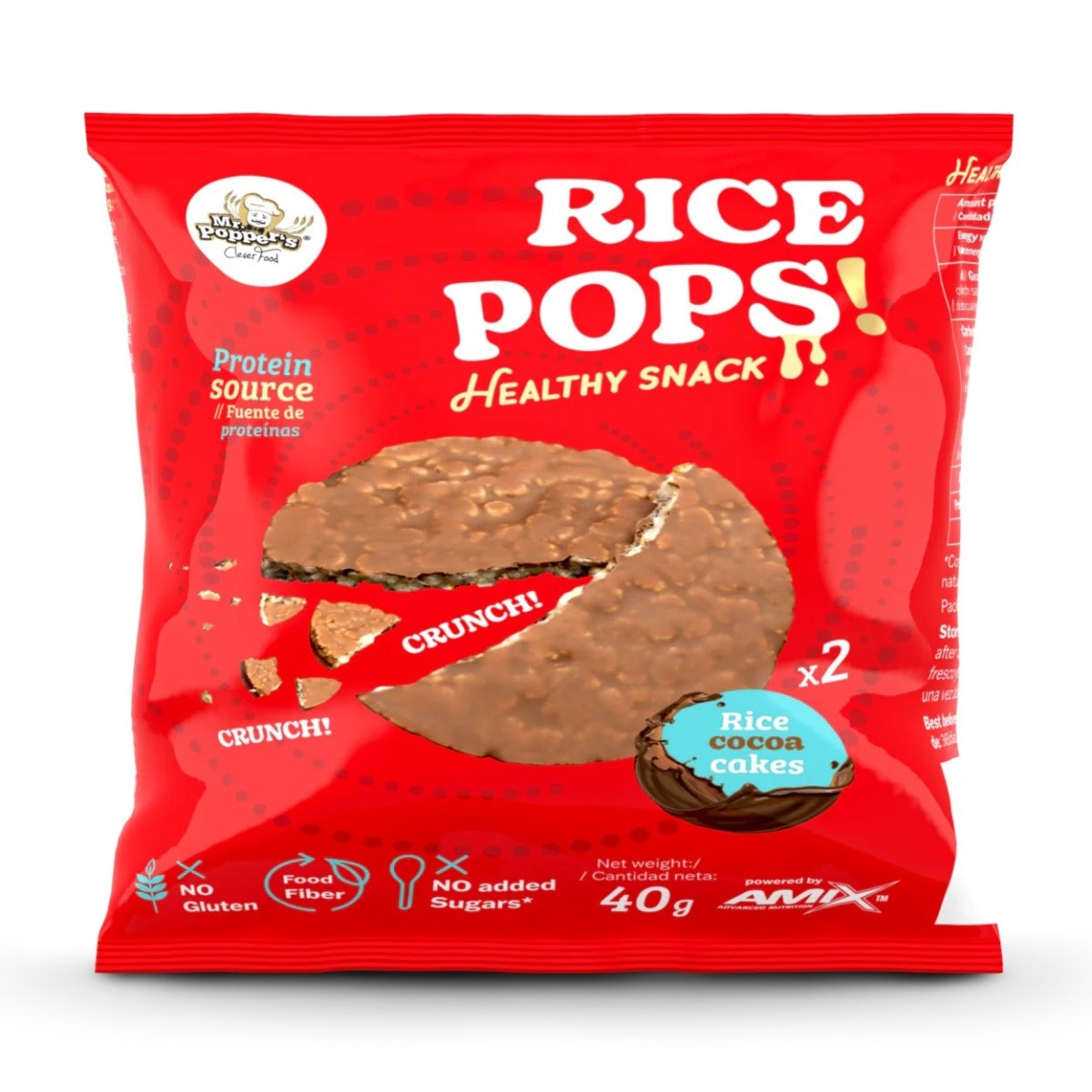 Tortitas de Arroz con Cobertura Sin Azúcares Amix Mr Popper's Rice Pops 40g