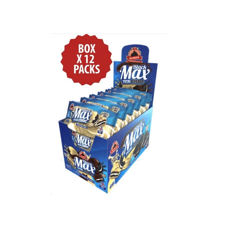 BLACK MAX TOTAL CHOC-12 PACK X 6ud-MAX PROTEIN-Galletas negras proteicas bañadas y rellenas de crema sin azúcares