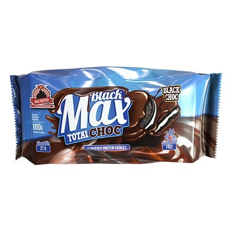 BLACK MAX TOTAL CHOC- 1PACK X 6ud-MAX PROTEIN-Galletas negras proteicas bañadas y rellenas de crema sin azúcares